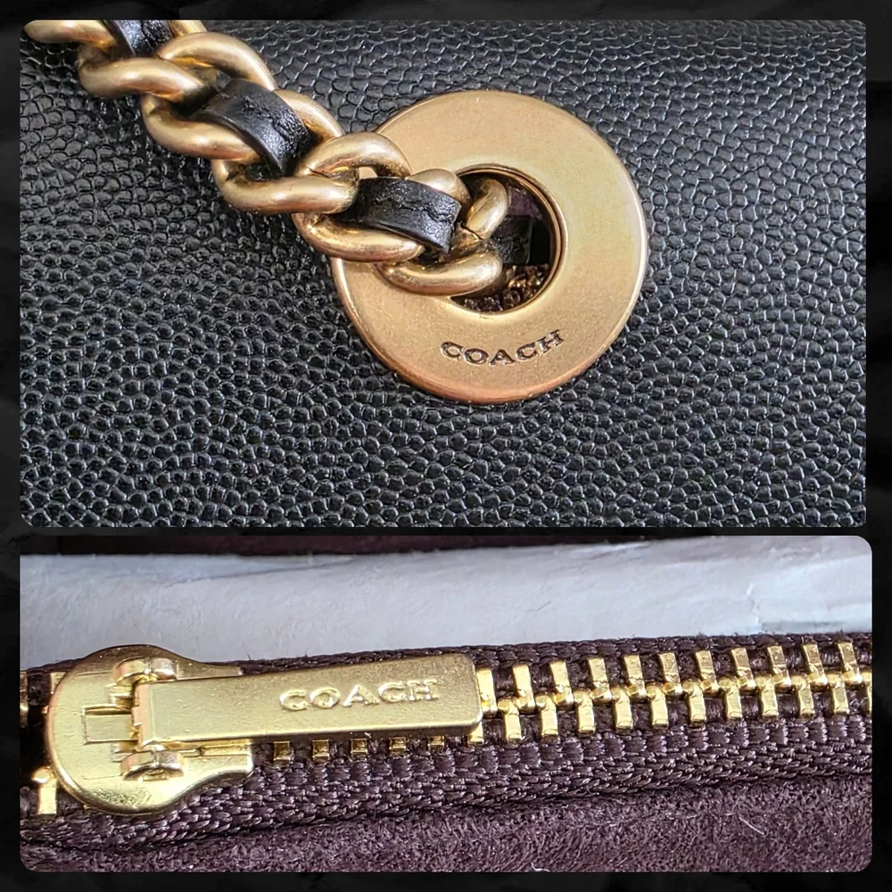 Coach 53344 Parker Rivets Genuine Snakeskin Black Leather Chain Shoulder Bag